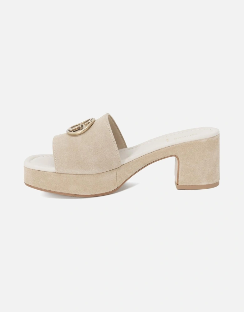 Beige Suede Block Heel Sandals with Platform Women