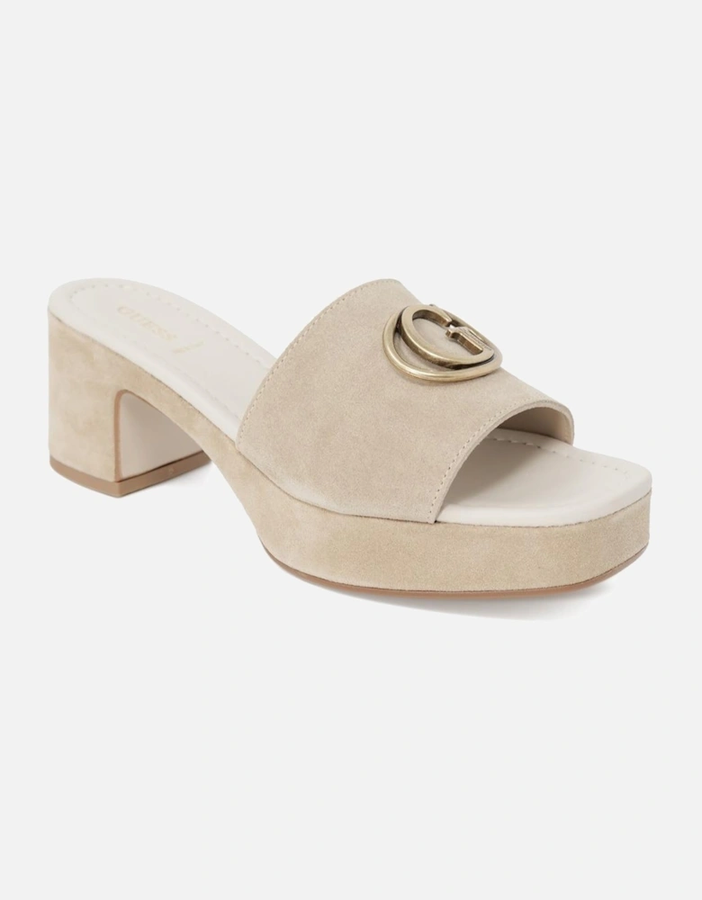 Beige Suede Block Heel Sandals with Platform Women