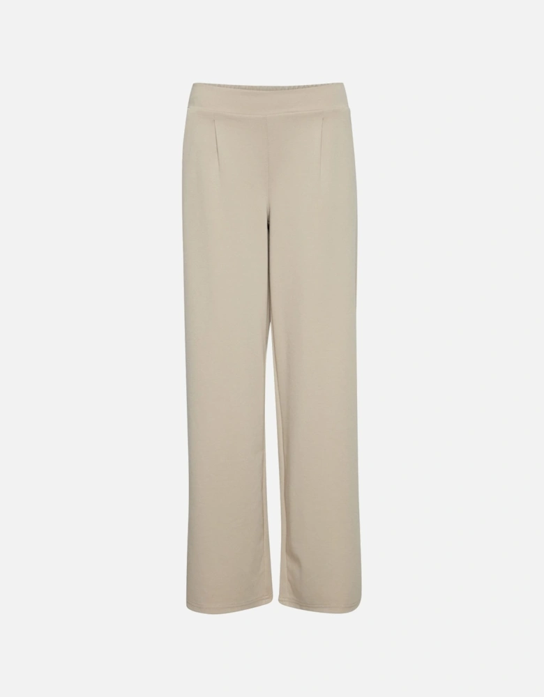 Beige Slip-On Trousers with Side and Back Pockets Women