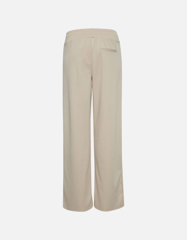 Beige Slip-On Trousers with Side and Back Pockets Women