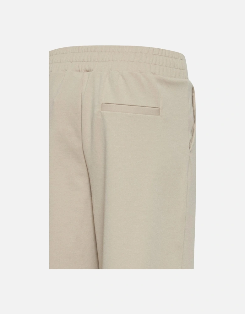Beige Slip-On Trousers with Side and Back Pockets Women