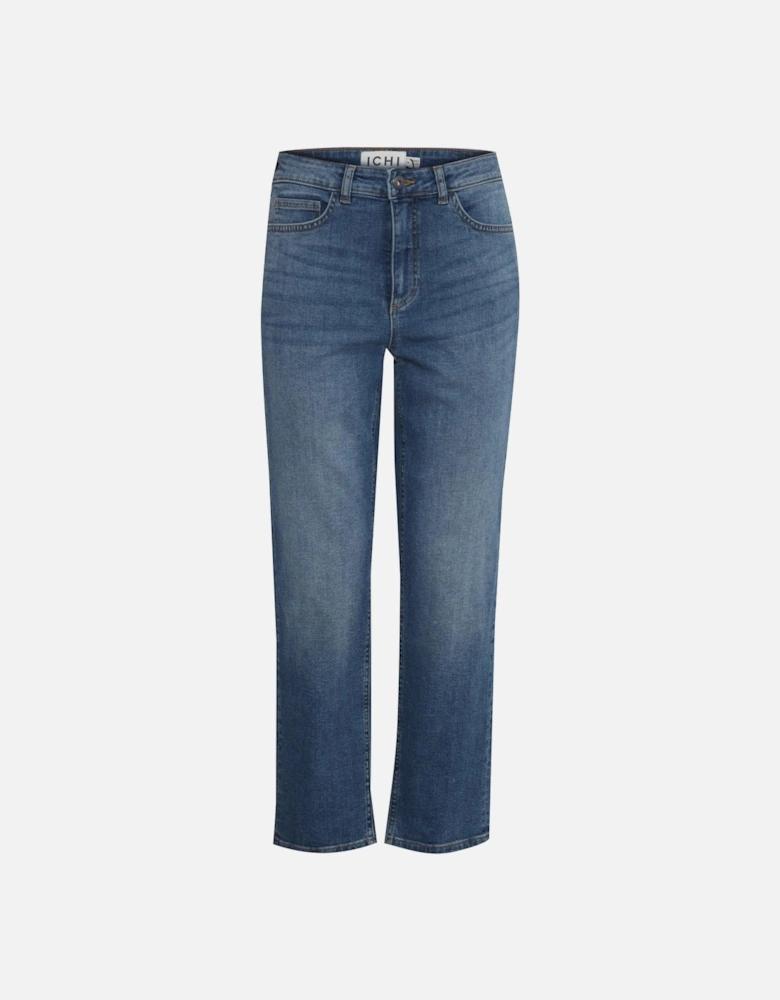 Blue Plain Jeans with Zip and Button Fastening Women