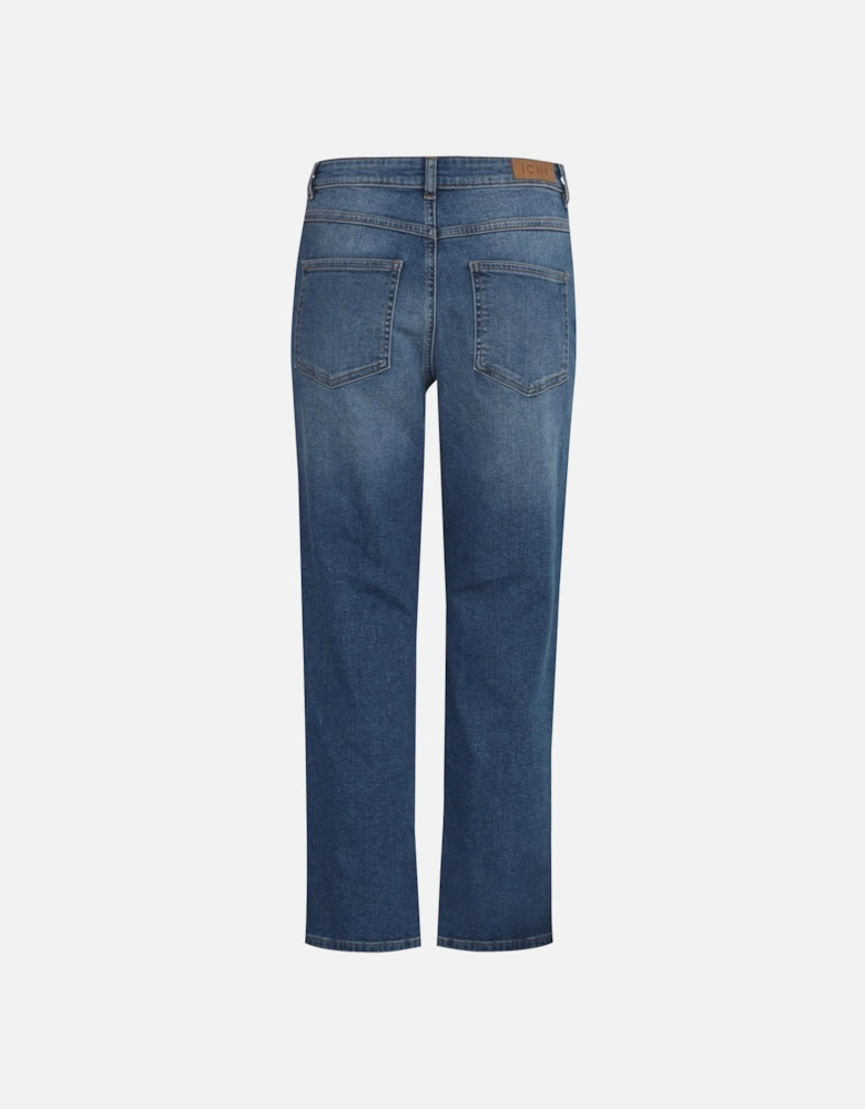 Blue Plain Jeans with Zip and Button Fastening Women