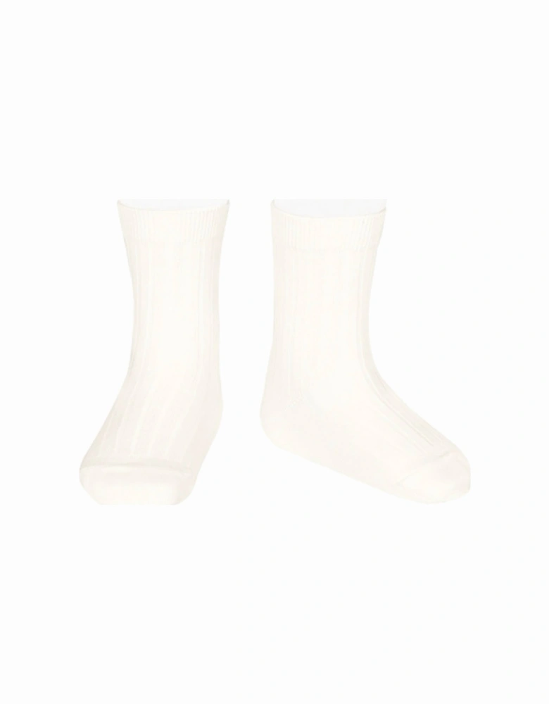 Cream Ribbed Ankle Socks