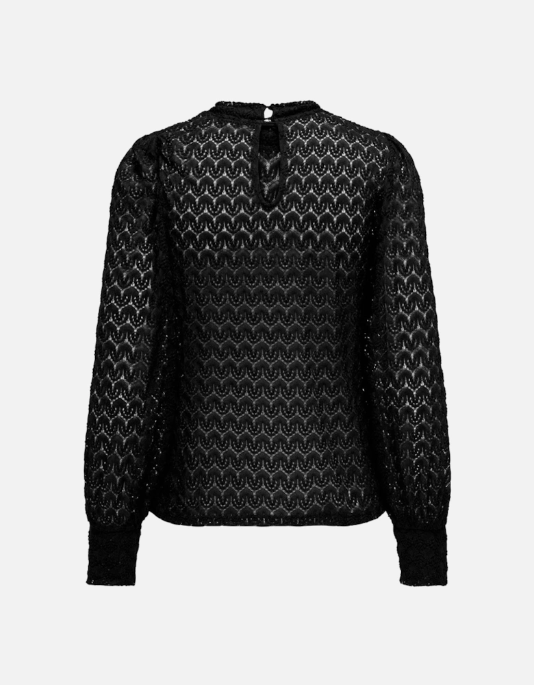 Long Sleeve High Neck Lace Top Women - Black