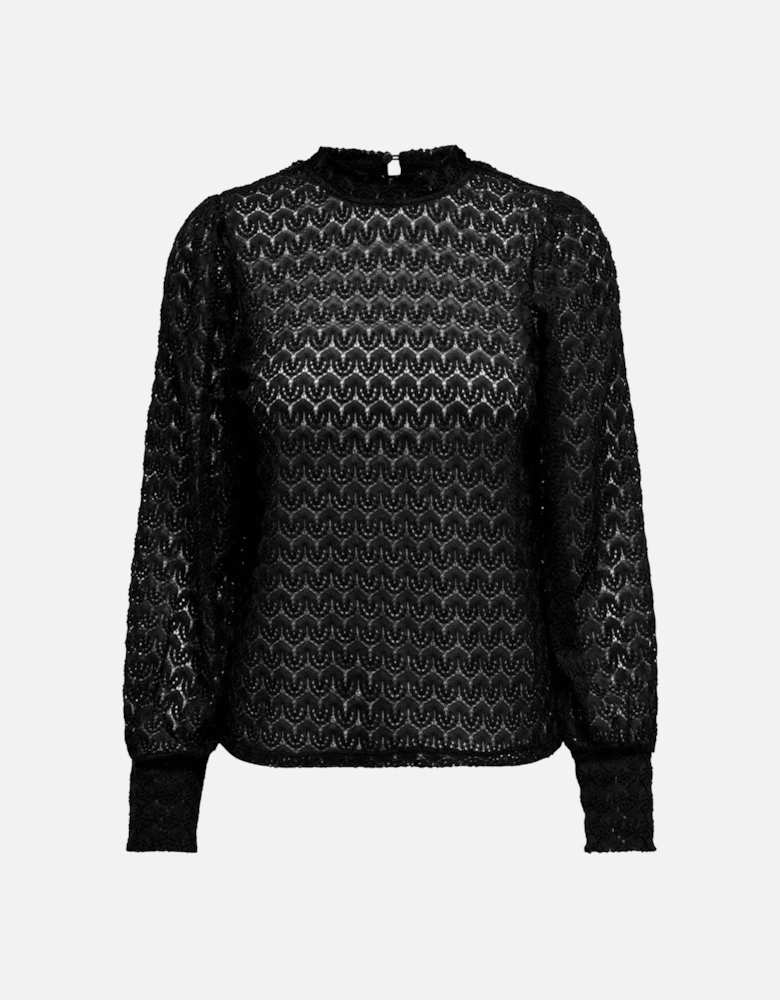 Long Sleeve High Neck Lace Top Women - Black