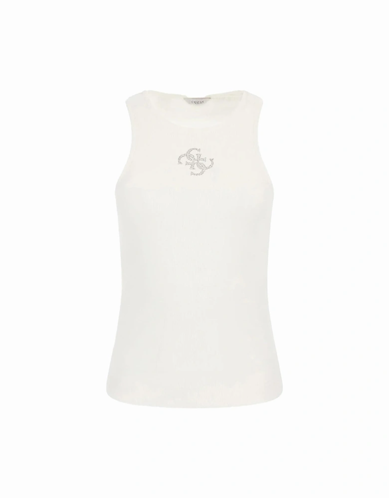 Ribbed Tank Top Crystal Logo Women - White