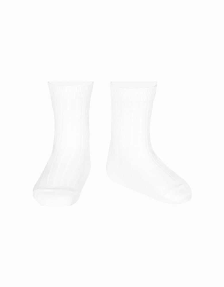 White Ribbed Ankle Socks