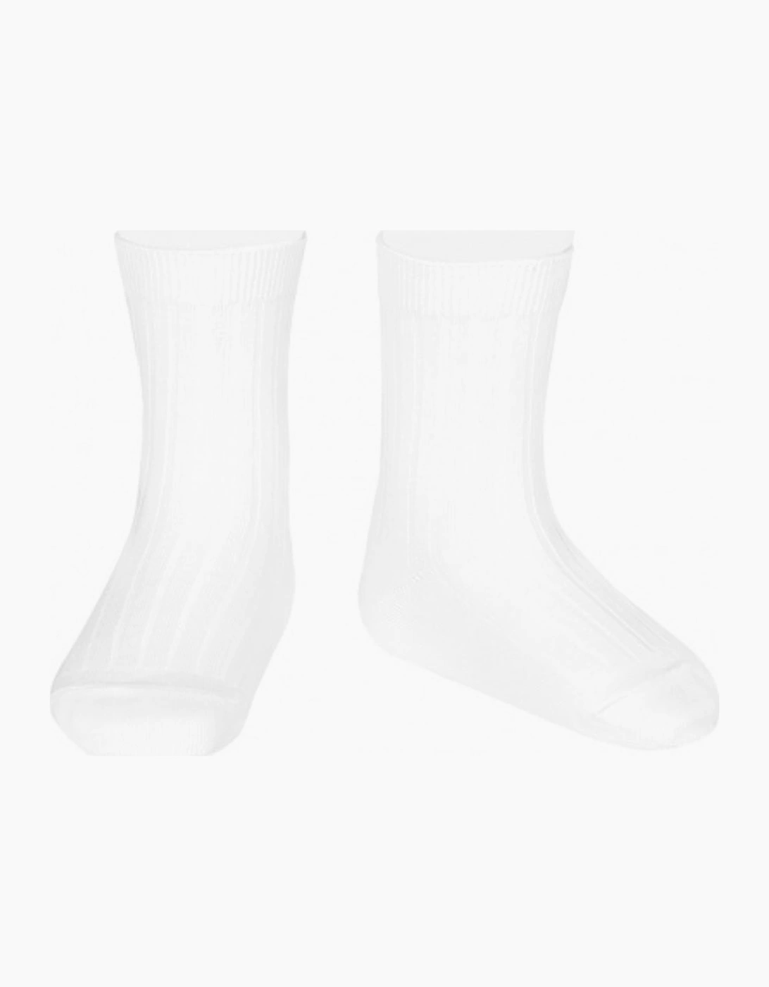Condor Girl's White Ribbed Ankle Socks - White/White - Size: 0 / 6-12 months