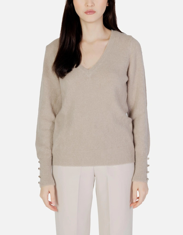 VNeck Merino Wool Cashmere Sweater Women - Beige Knitwear