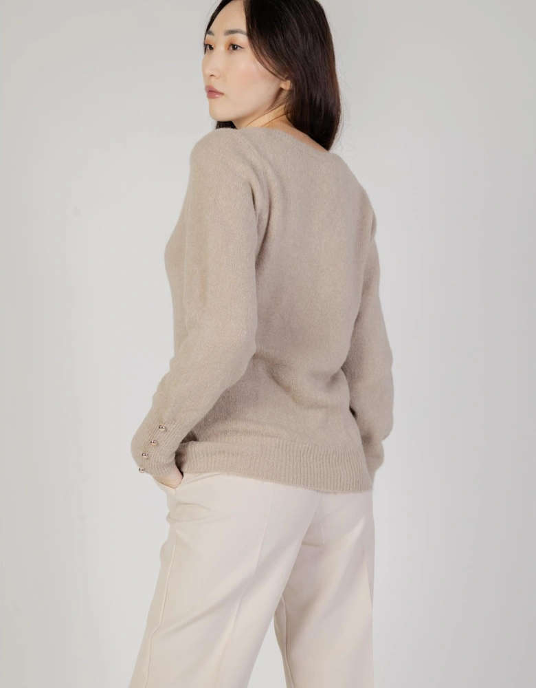 VNeck Merino Wool Cashmere Sweater Women - Beige Knitwear