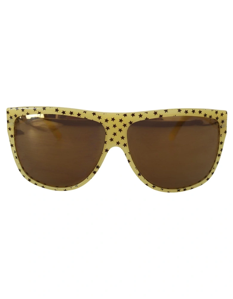 Star Pattern Acetate Frame Sunglasses with Brown Lens Women - Yellow