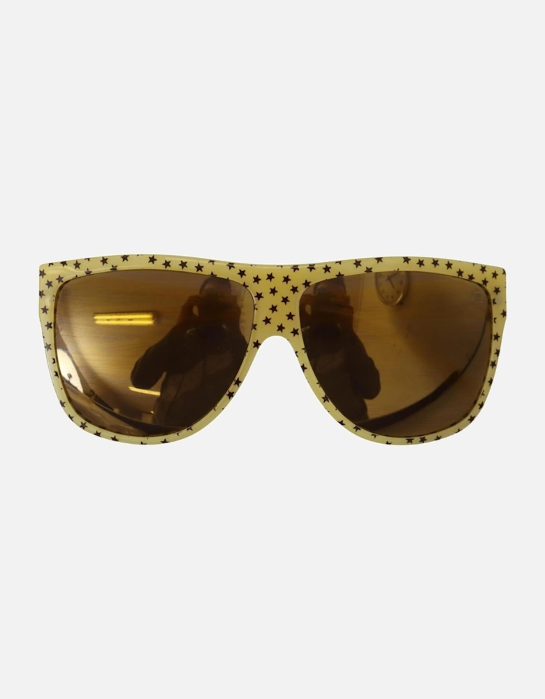 Star Pattern Acetate Frame Sunglasses with Brown Lens Women - Yellow