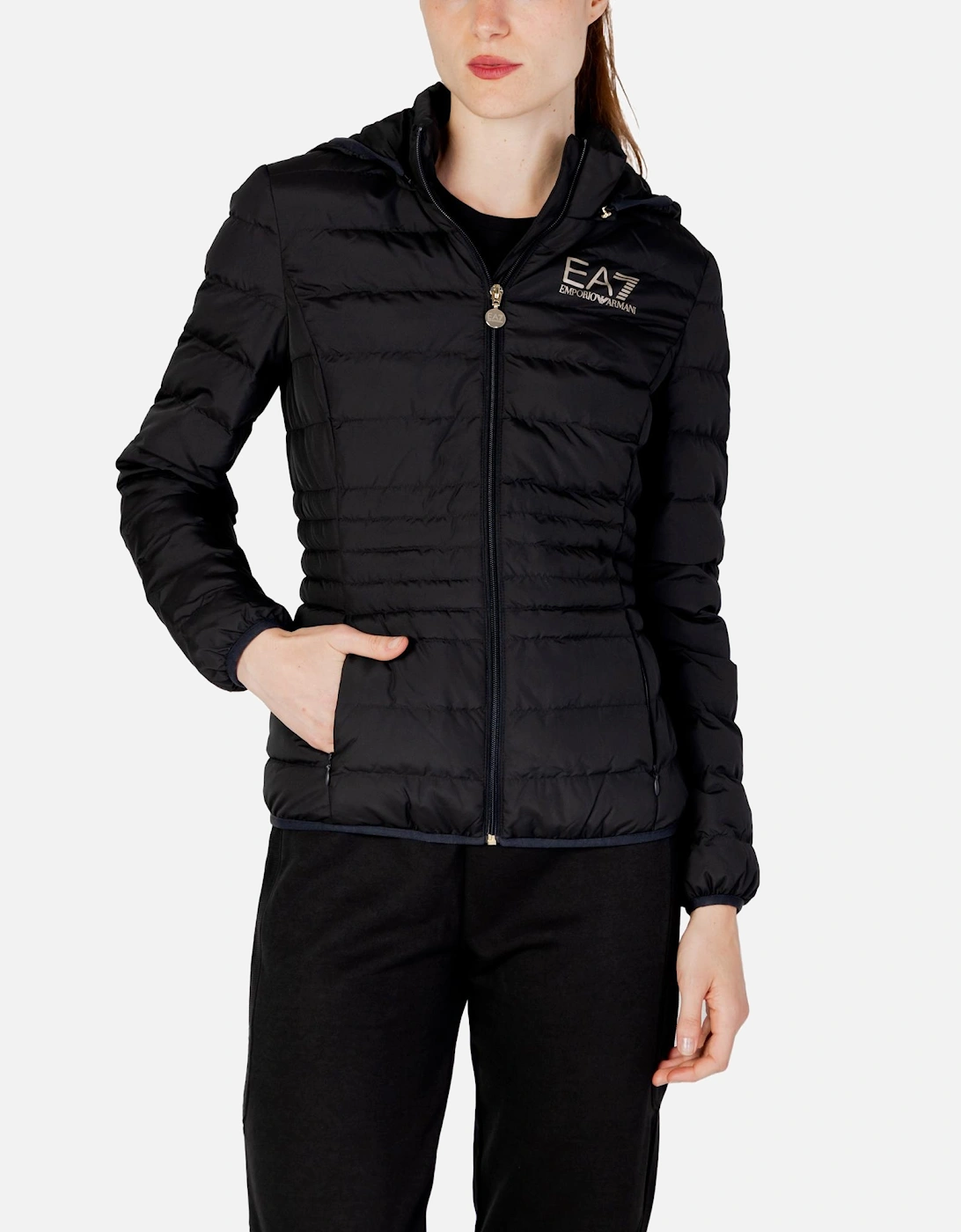 Black Hooded Blazer with Zip Fastening and Front Pockets Women, 4 of 3