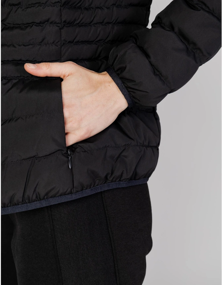 Black Hooded Blazer with Zip Fastening and Front Pockets Women