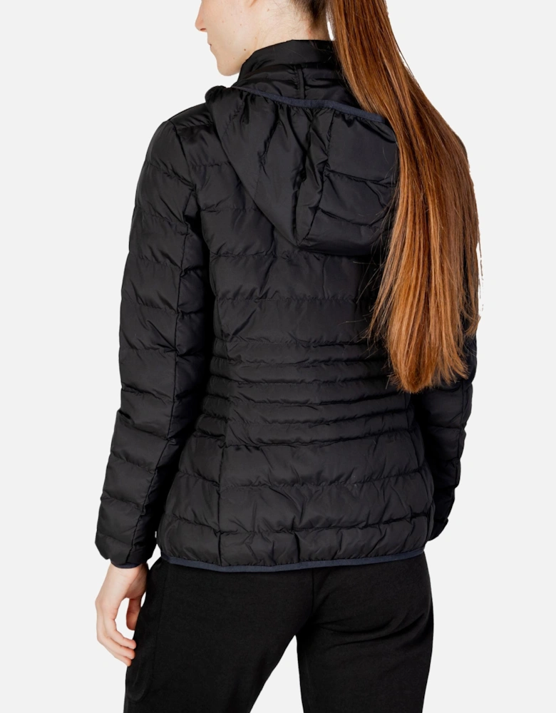 Black Hooded Blazer with Zip Fastening and Front Pockets Women