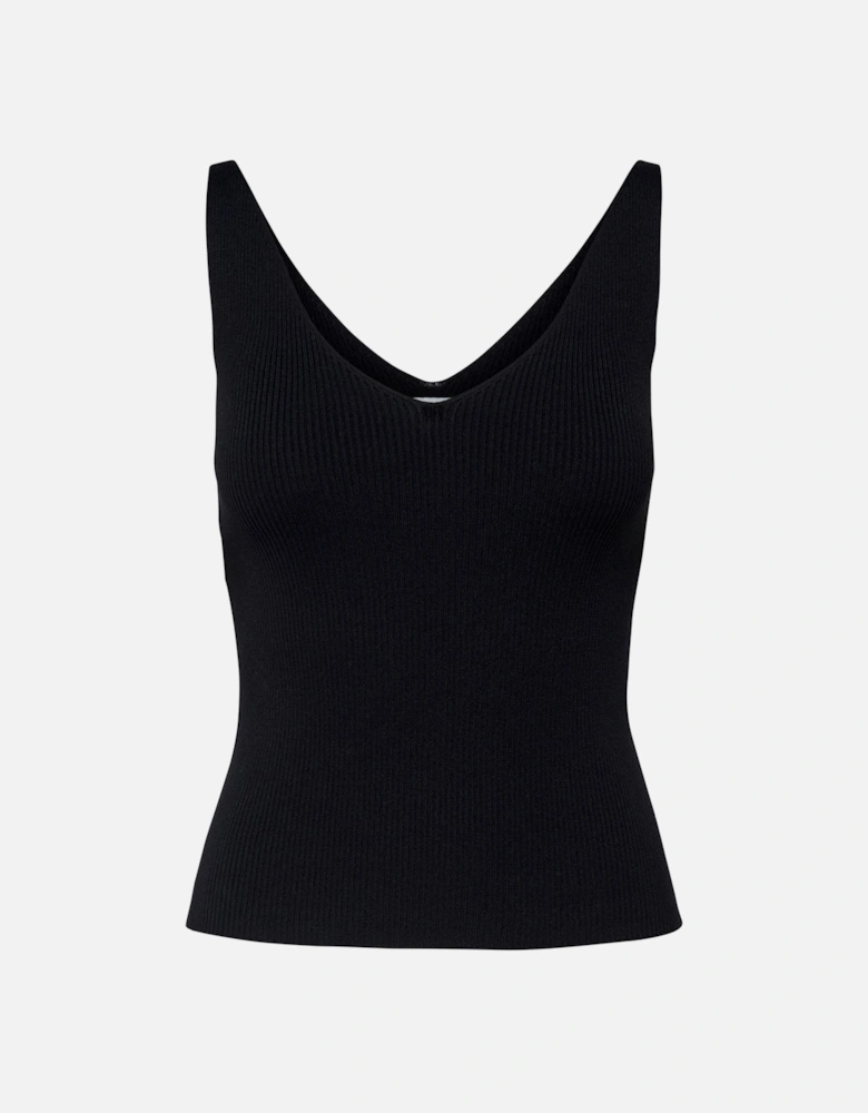 Ribbed Knit Tank Top VNeck Sleeveless Women - Black