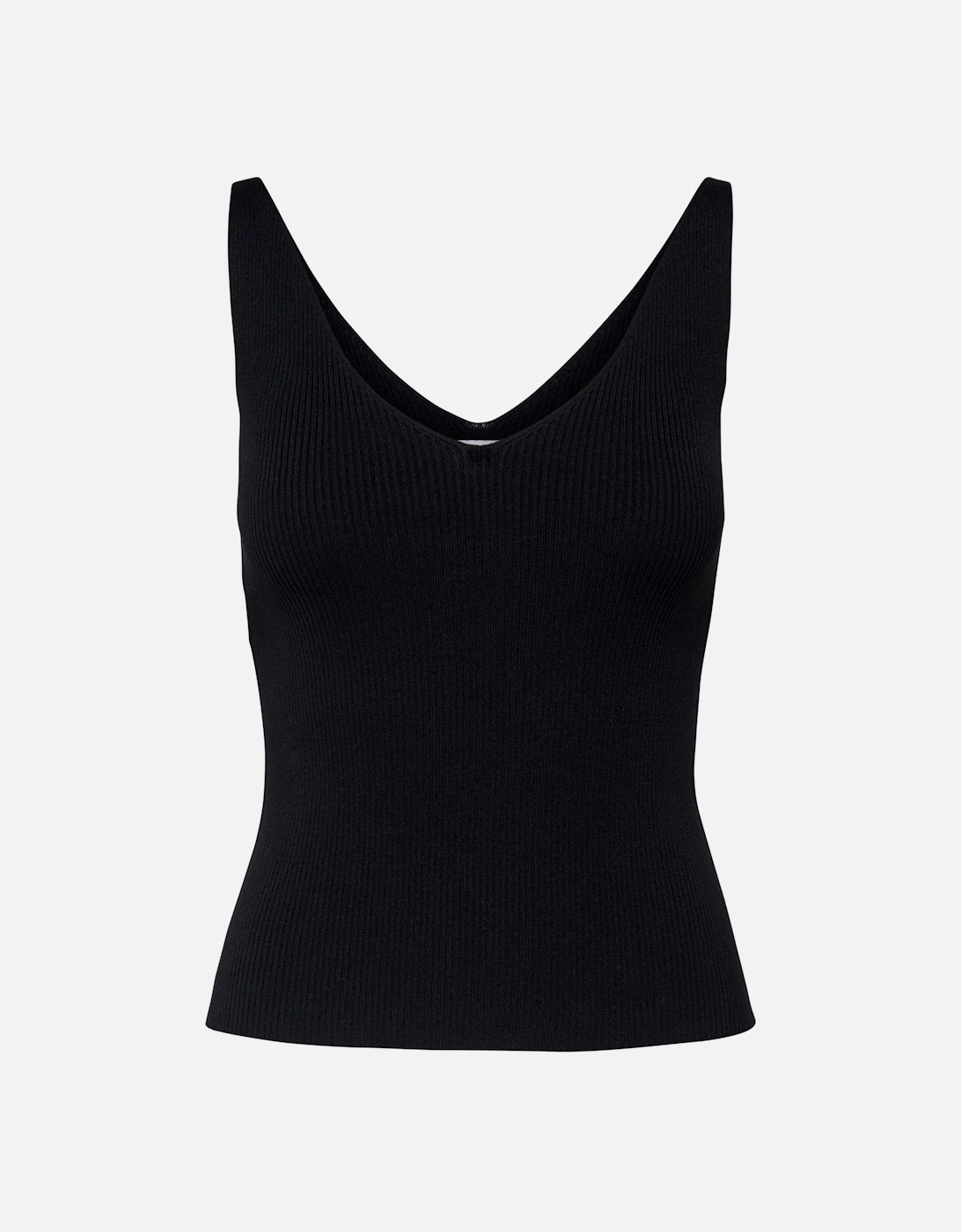 Ribbed Knit Tank Top VNeck Sleeveless Women - Black, 3 of 2