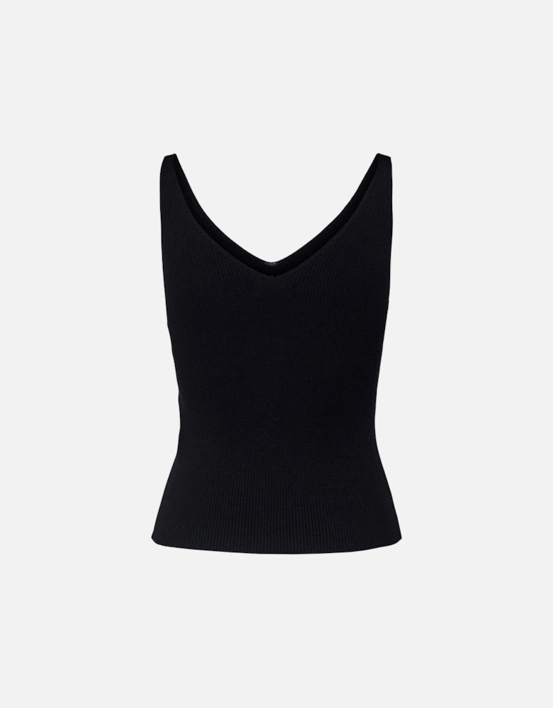 Ribbed Knit Tank Top VNeck Sleeveless Women - Black
