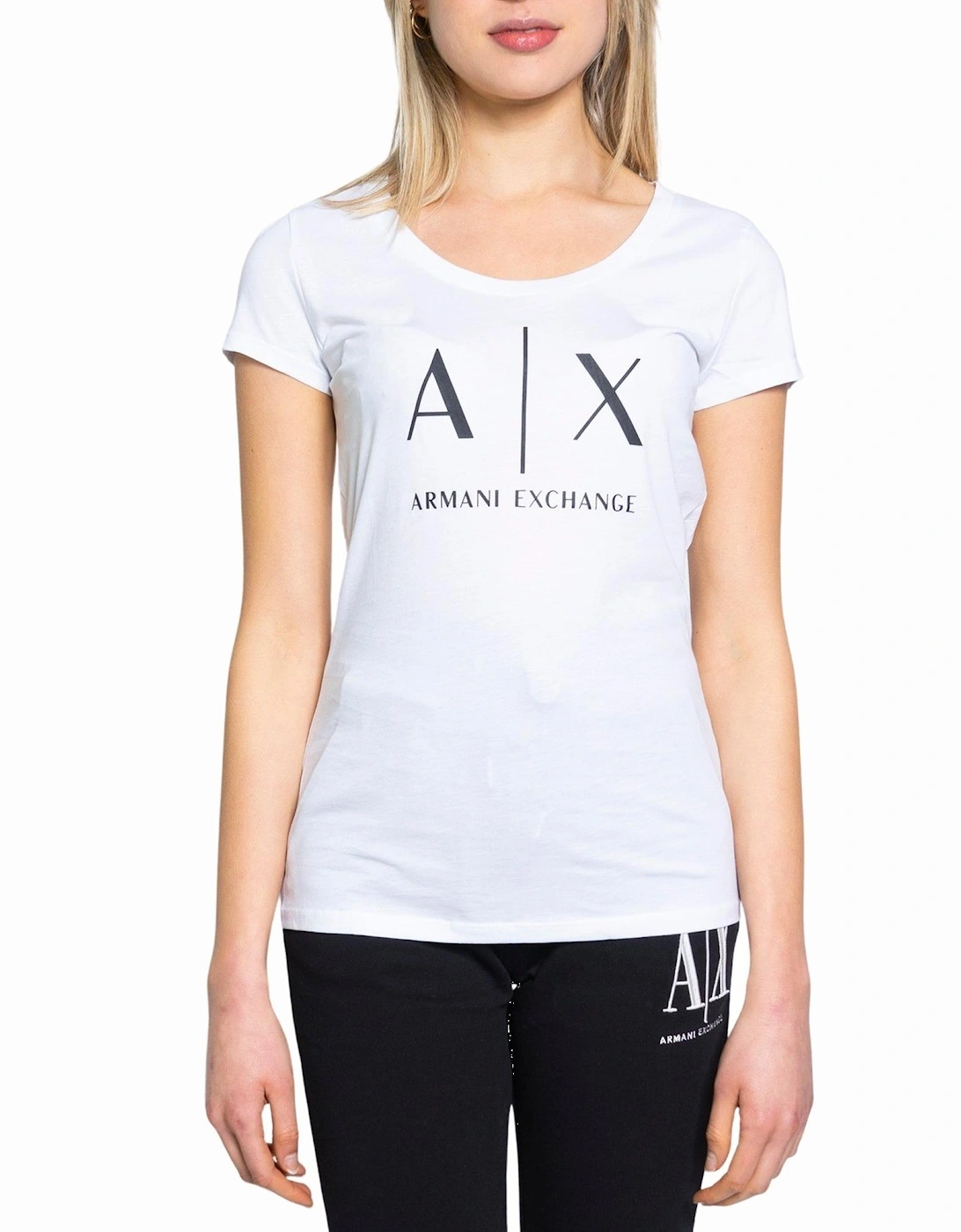 AX Logo Tee Casual Short Sleeve Women - White Shirts, 3 of 2