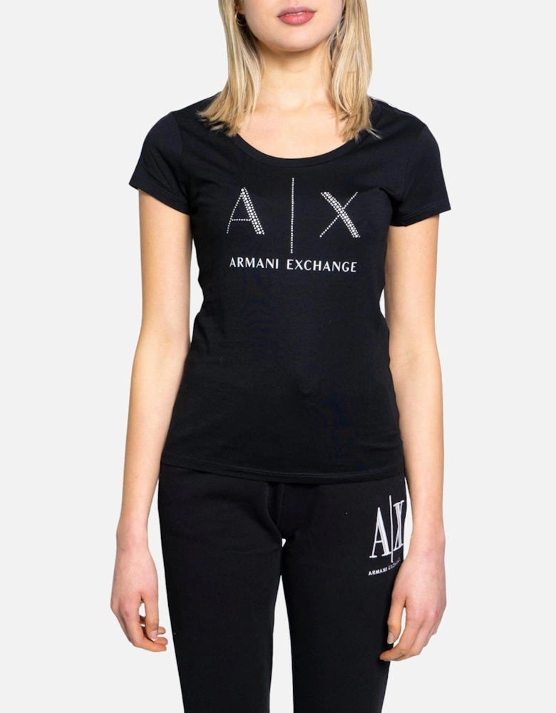 AX Logo TShirt Crystal Logo Short Sleeves Women - Black Shirts