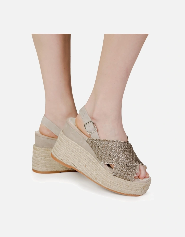 Wedge Sandals CrossStrap Style Women - Brown