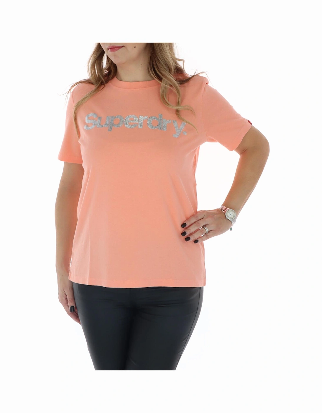Orange Glitter Logo Tee Short Sleeve Women - Pink Shirts, 4 of 3