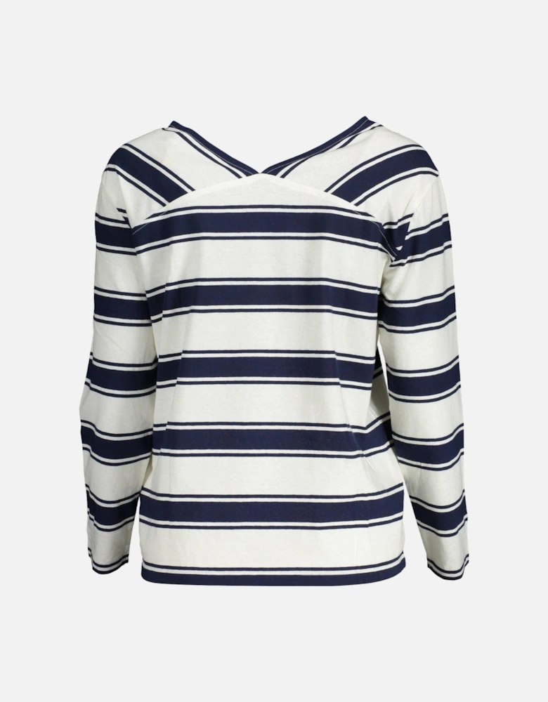 Long-Sleeved Cotton T-Shirt with Back V-Neckline Women - White