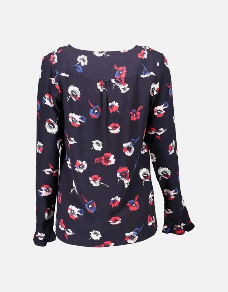Blue V-Neck Long-Sleeved Sweater Women - Black