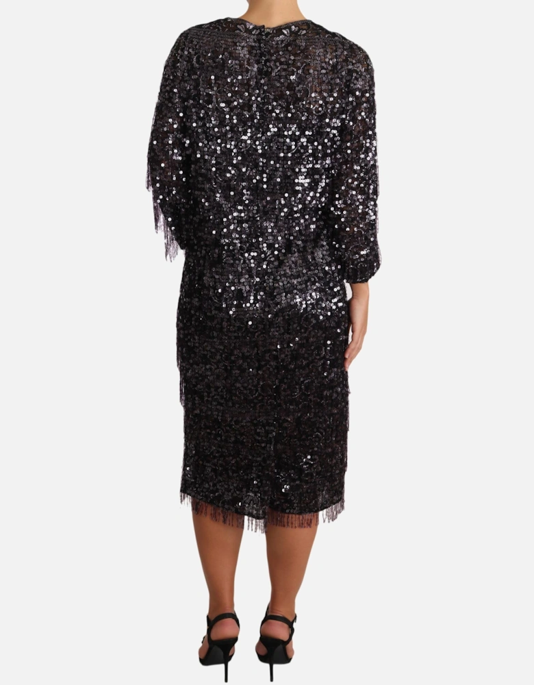 Sequined Long Sleeve Midi Shift Dress Women - Black Dresses