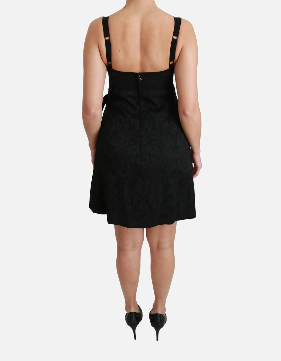 Wrap Mini Dress Textured Satin Bodice Women - Black Dresses