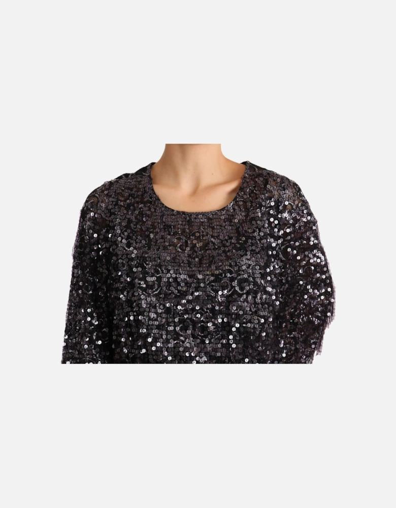 Sequined Long Sleeve Midi Shift Dress Women - Black Dresses