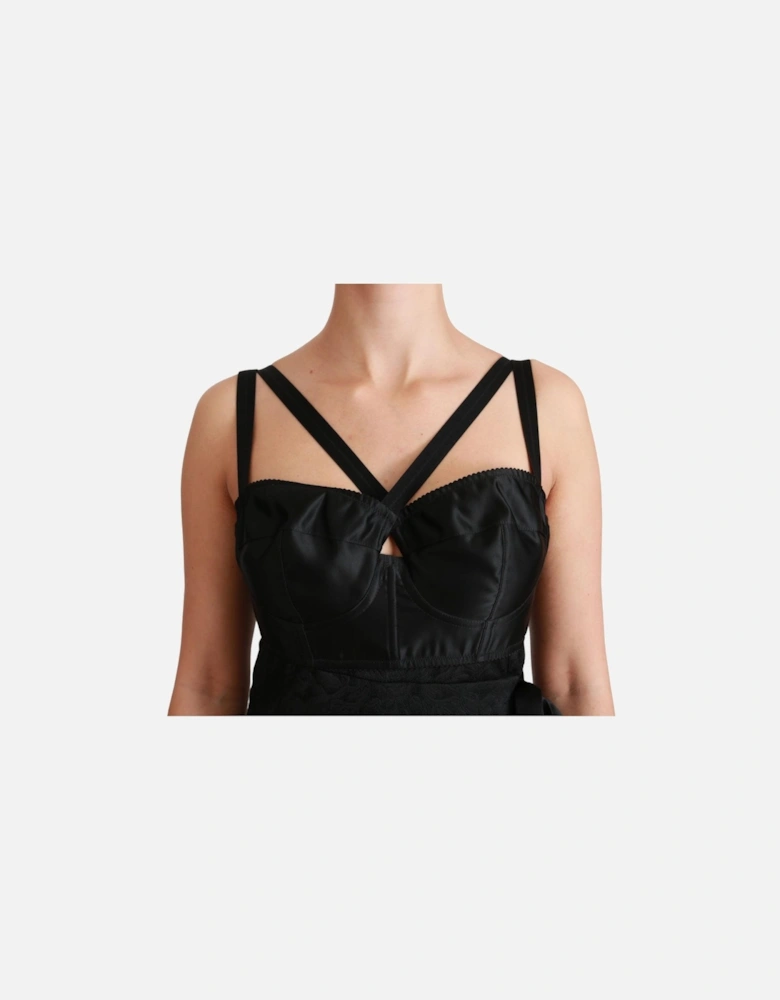 Wrap Mini Dress Textured Satin Bodice Women - Black Dresses