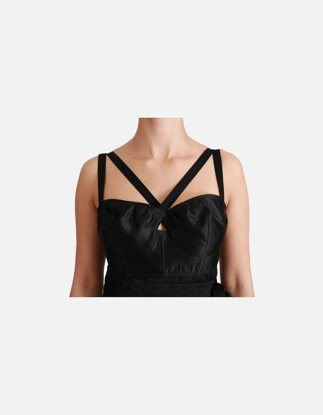 Wrap Mini Dress Textured Satin Bodice Women - Black Dresses