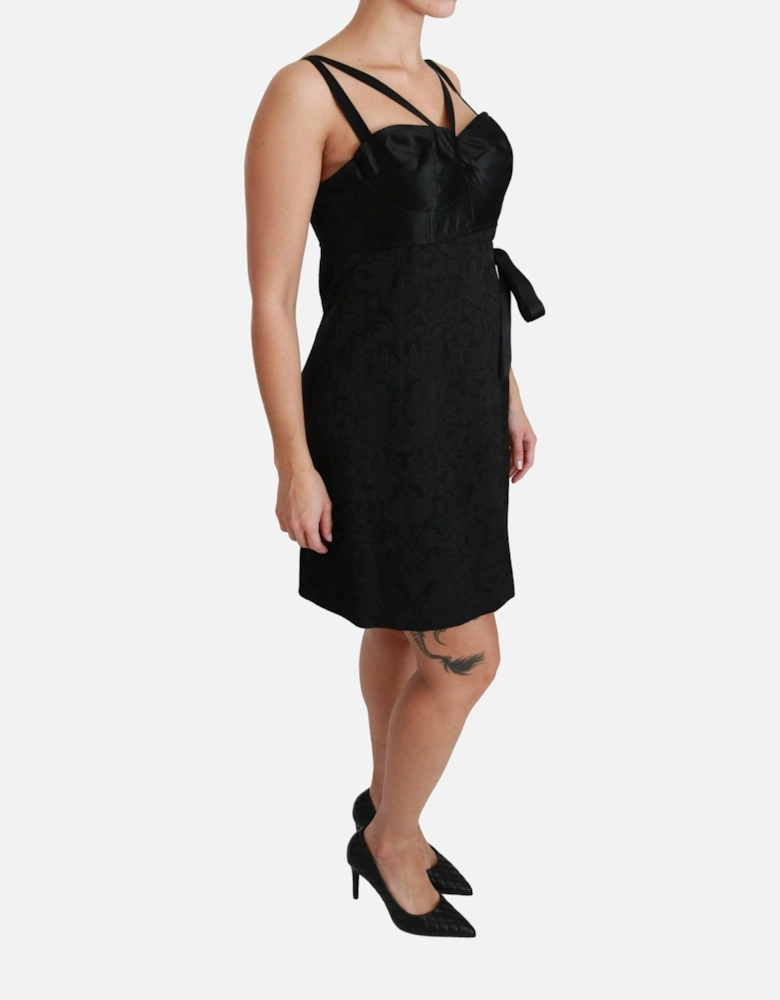 Wrap Mini Dress Textured Satin Bodice Women - Black Dresses