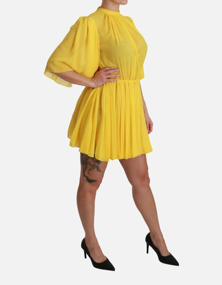 Pleated Mini Dress Women - Yellow Dresses