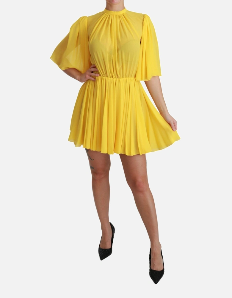 Pleated Mini Dress Women - Yellow Dresses