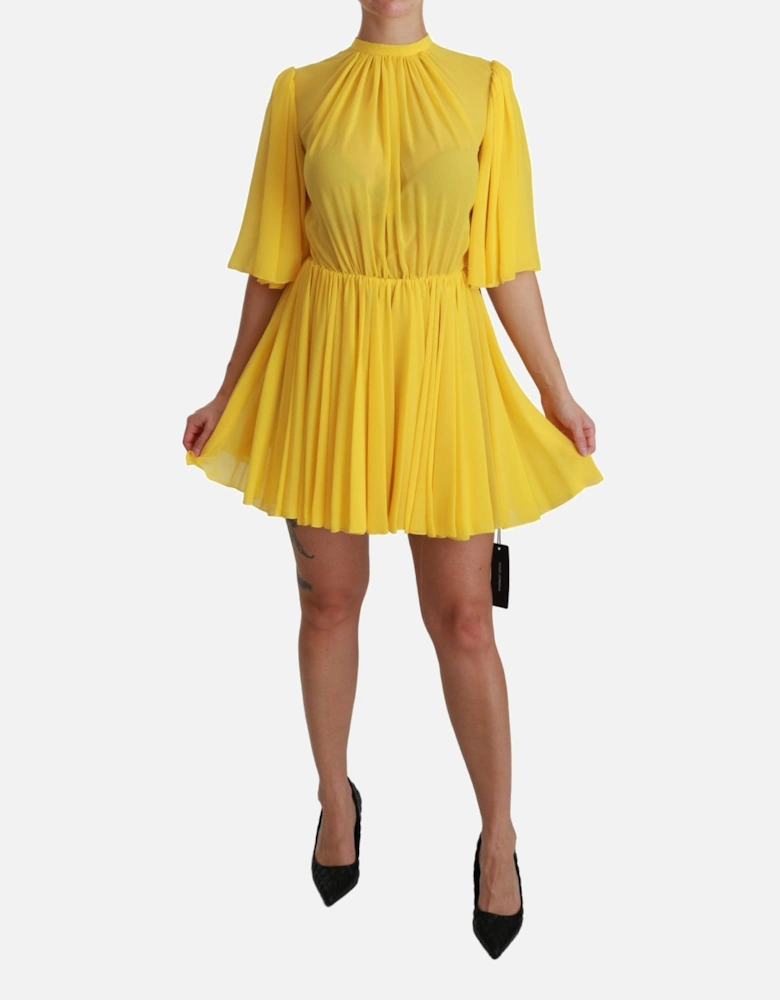 Pleated Mini Dress Women - Yellow Dresses