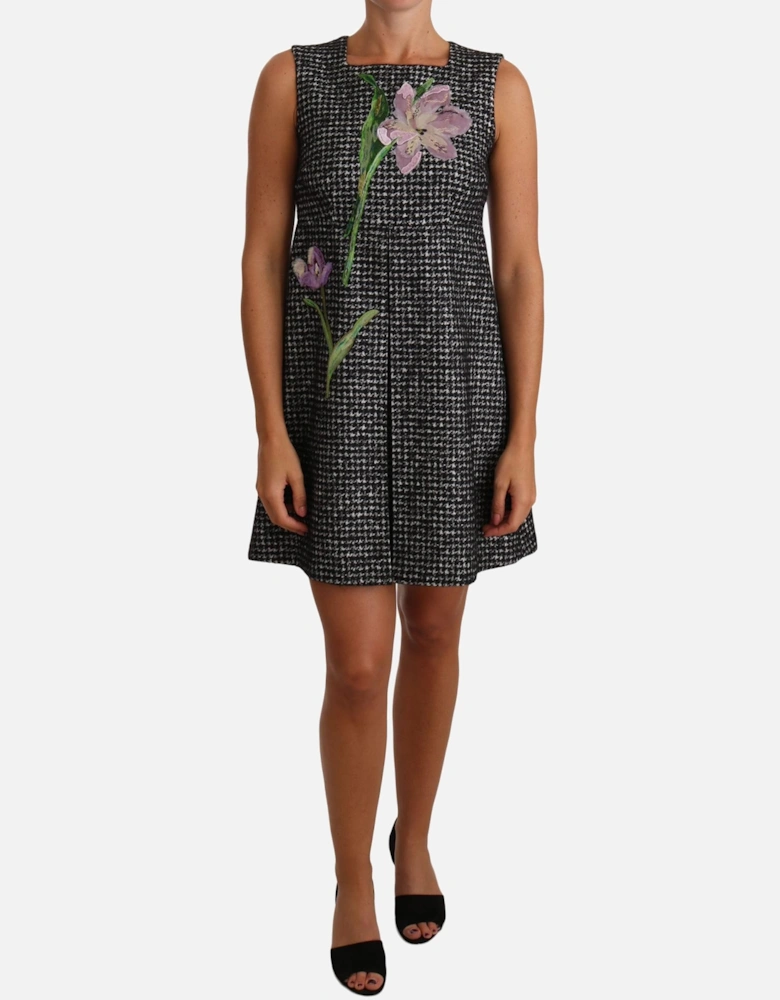 Dolce Gabbana Floral Embroidered Mini Tweed Dress Women - Gray Dresses