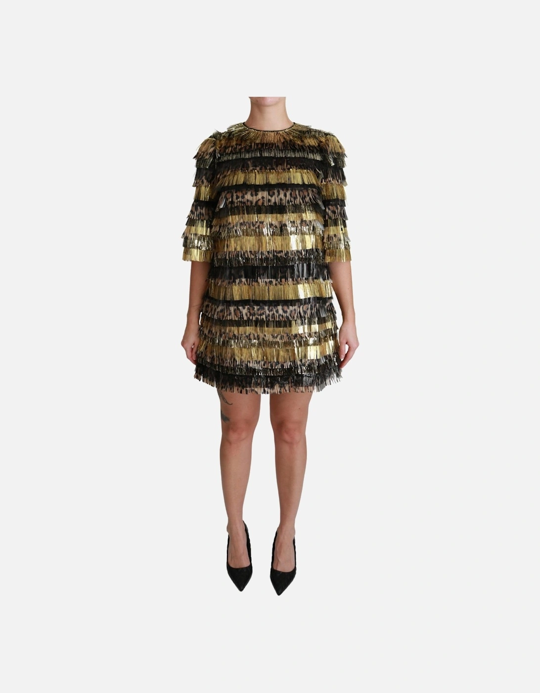 LeopardPrint Fringe Mini Dress Women - Black Dresses, 5 of 4