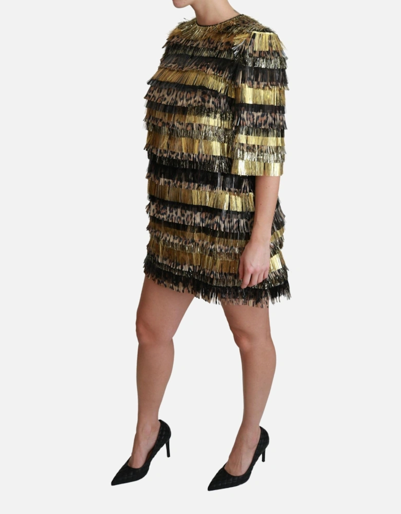 LeopardPrint Fringe Mini Dress Women - Black Dresses