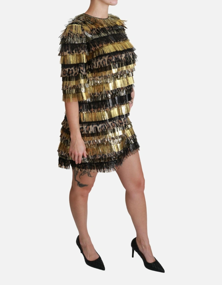 LeopardPrint Fringe Mini Dress Women - Black Dresses