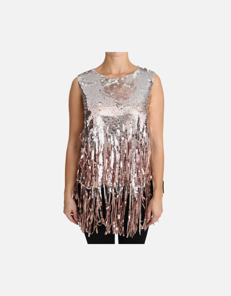 Sequined Fringe Tank Top Women - Gold And Pink Dresses