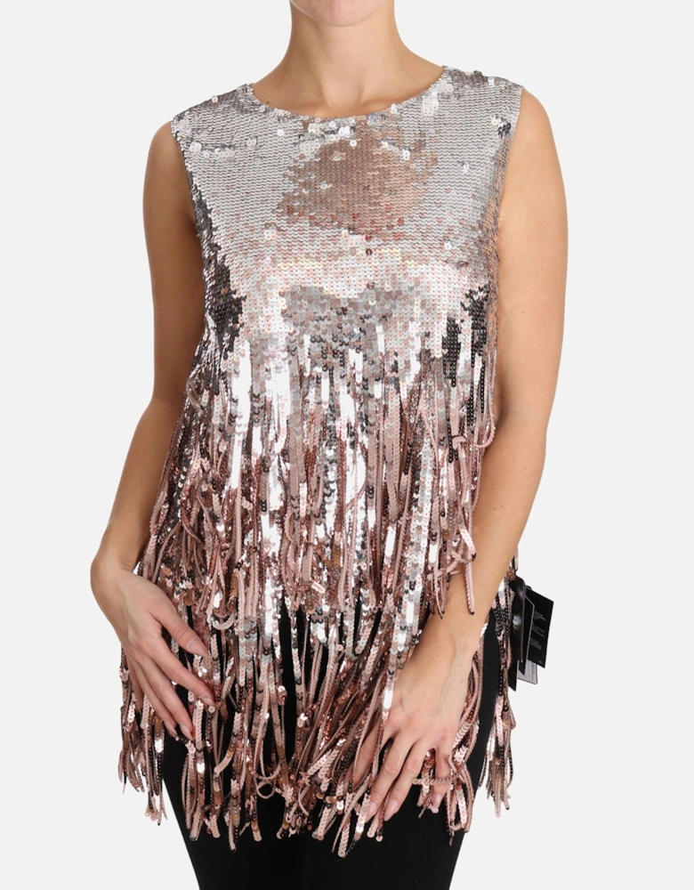 Sequined Fringe Tank Top Women - Gold And Pink Dresses