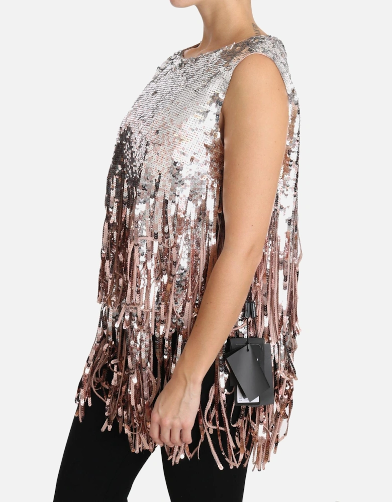 Sequined Fringe Tank Top Women - Gold And Pink Dresses