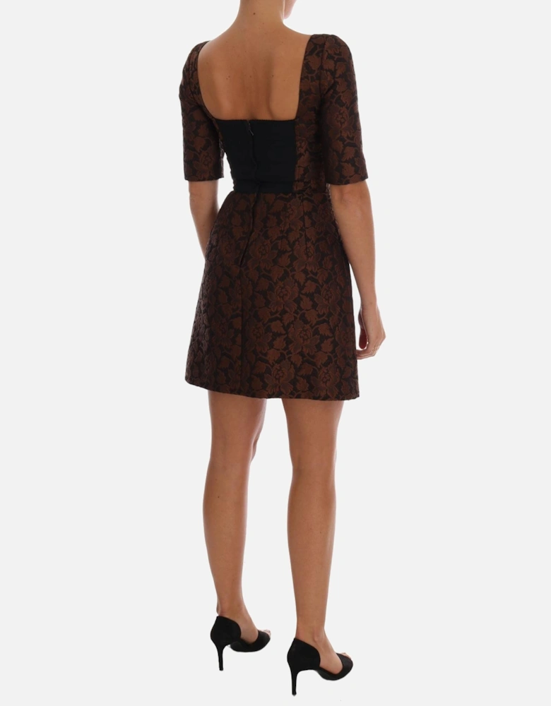Floral Brocade Mini Dress F625T Women - Brown Dresses
