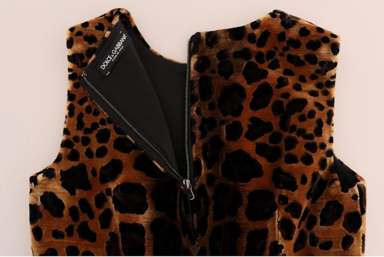 Velvet Mini Dress Leopard Print Women - Brown Dresses