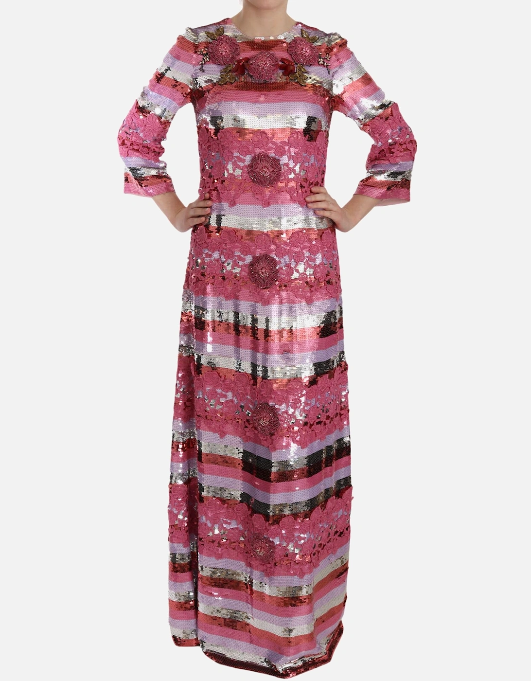 Preloved Sequined Maxi Dress with Lace Women - Pink Dresses, 7 of 6