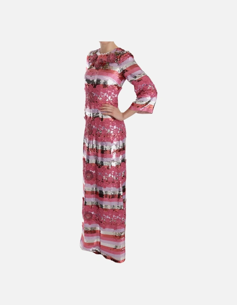 Preloved Sequined Maxi Dress with Lace Women - Pink Dresses
