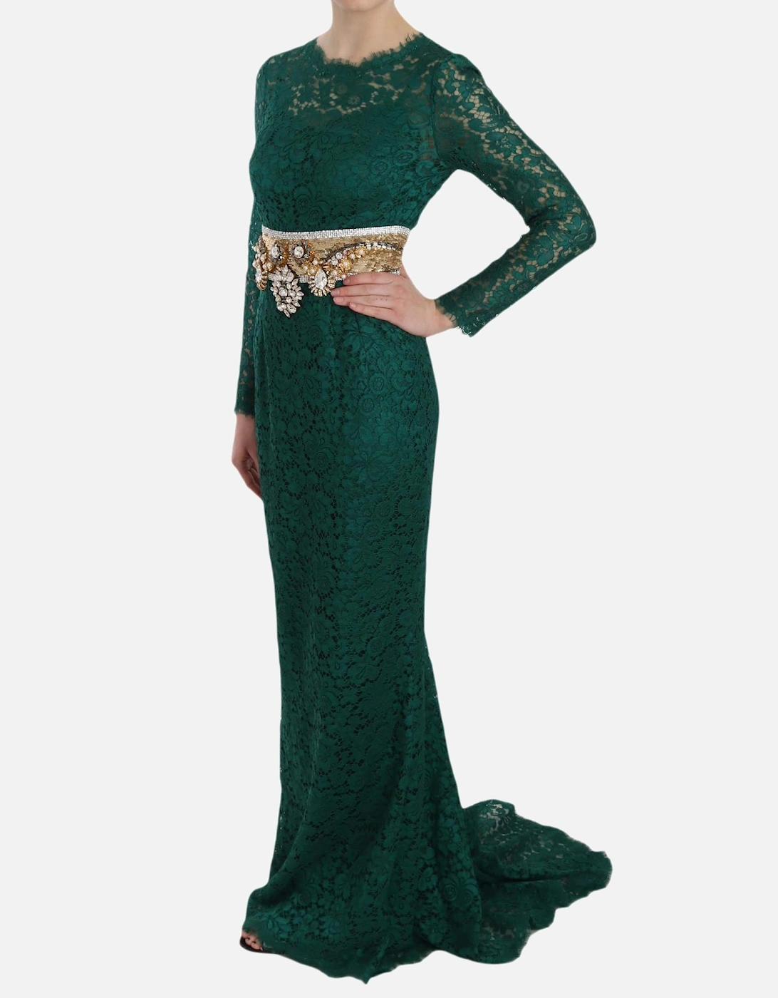 Dolce Gabbana Lace Dress Long Sleeve Elegant Women - Green Dresses